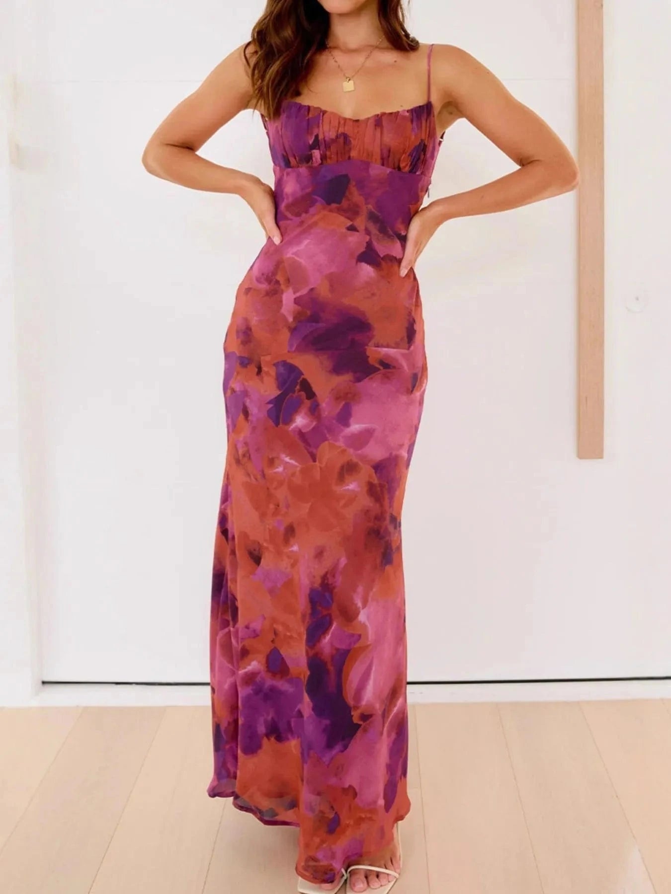 Cutout Printed Cami Maxi Dress - ShalayeFashion