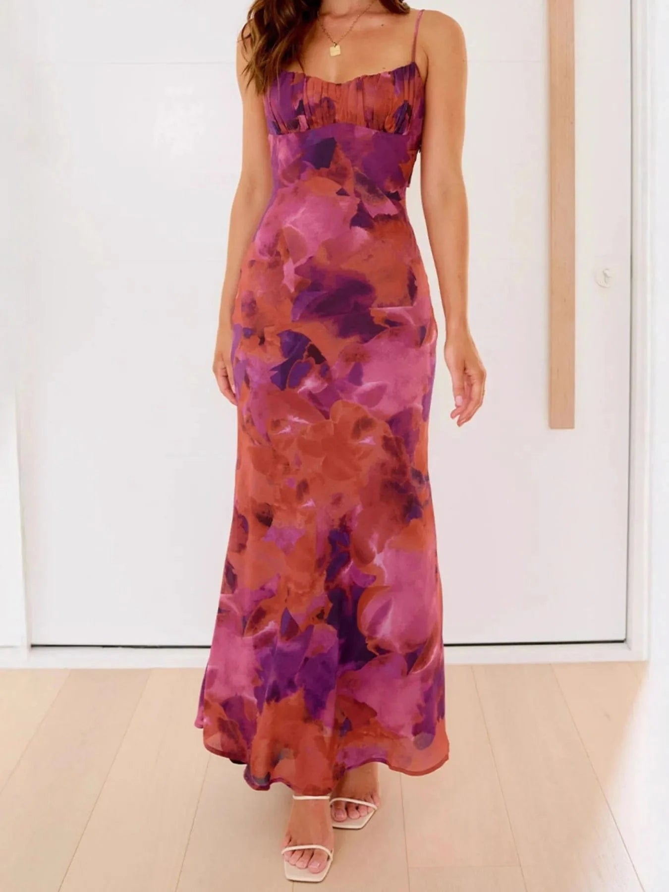 Cutout Printed Cami Maxi Dress - ShalayeFashion