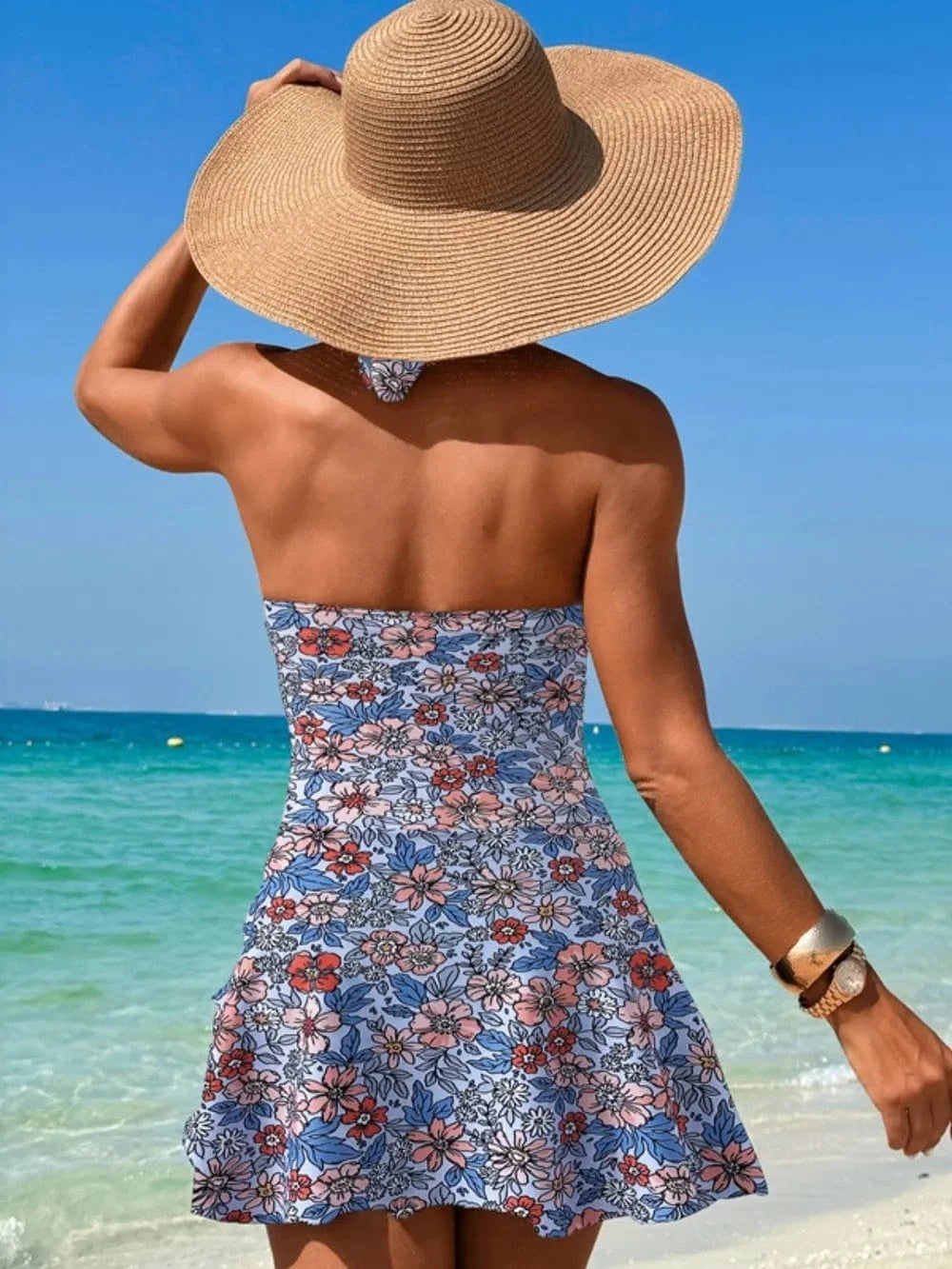 Cutout Printed Halter Neck One - Piece Swimwear - ShalayeFashion