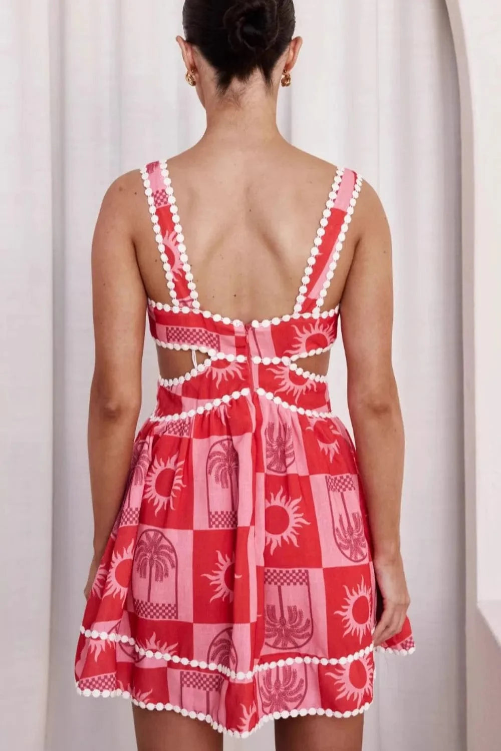Cutout Printed Mini Dress - ShalayeFashion