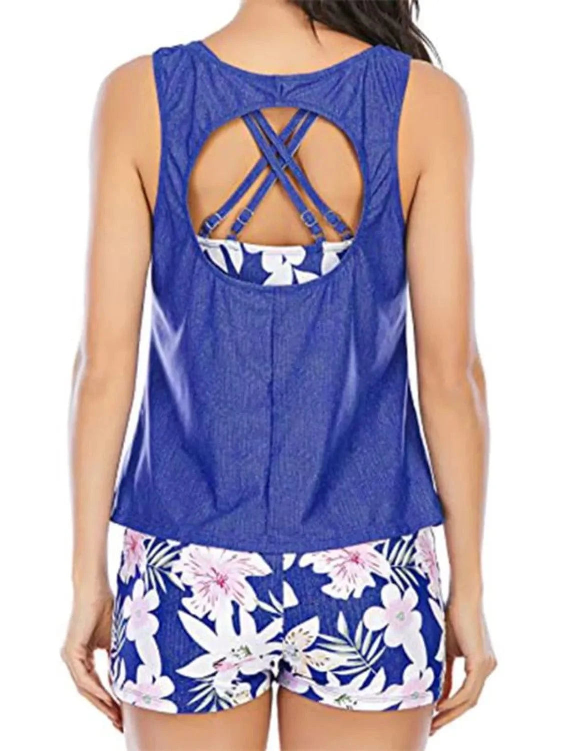 Cutout Printed Round Neck Three - Piece Swim Set - ShalayeFashion