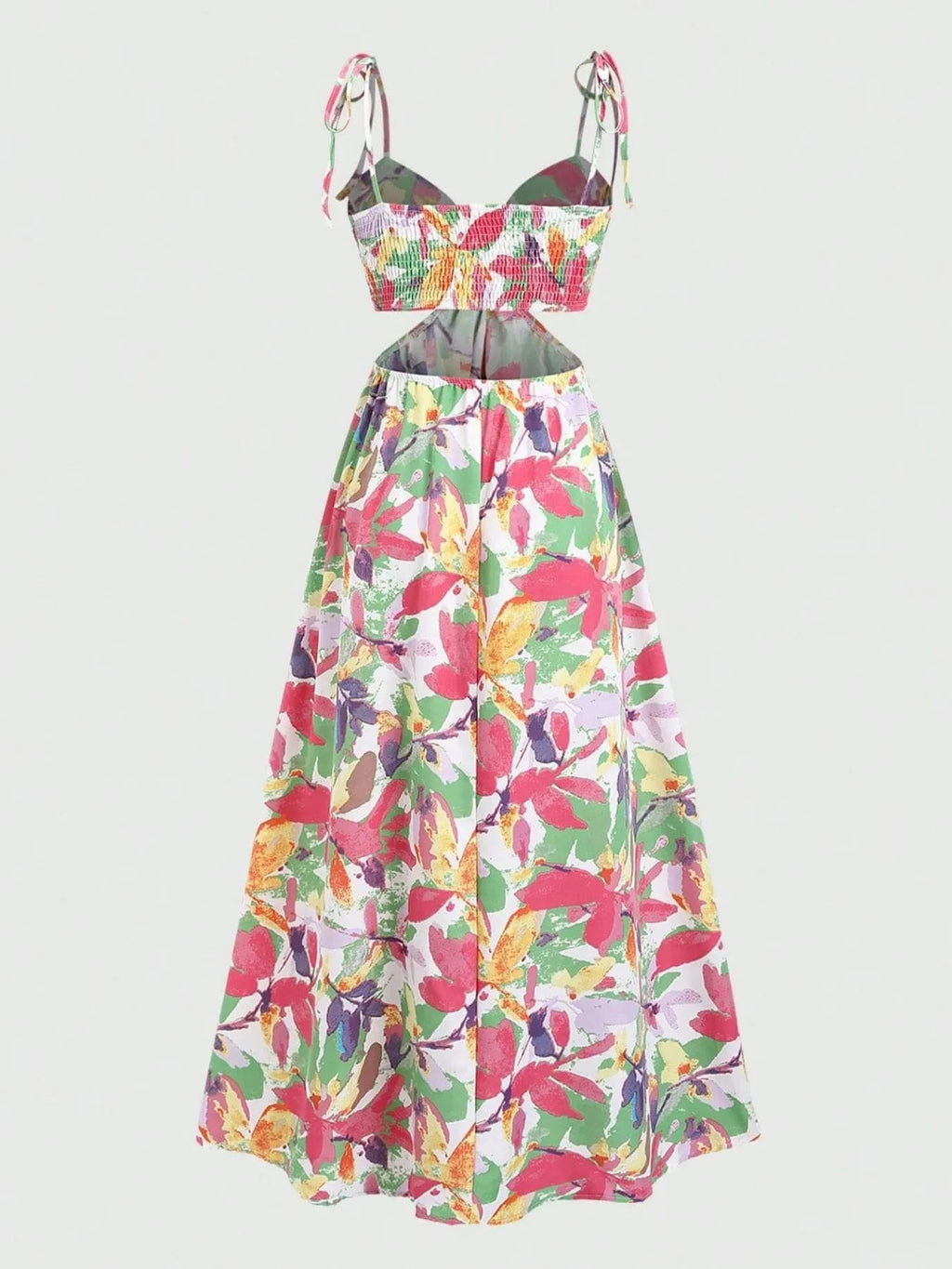 Cutout Printed Tie Shoulder Dress - ShalayeFashion
