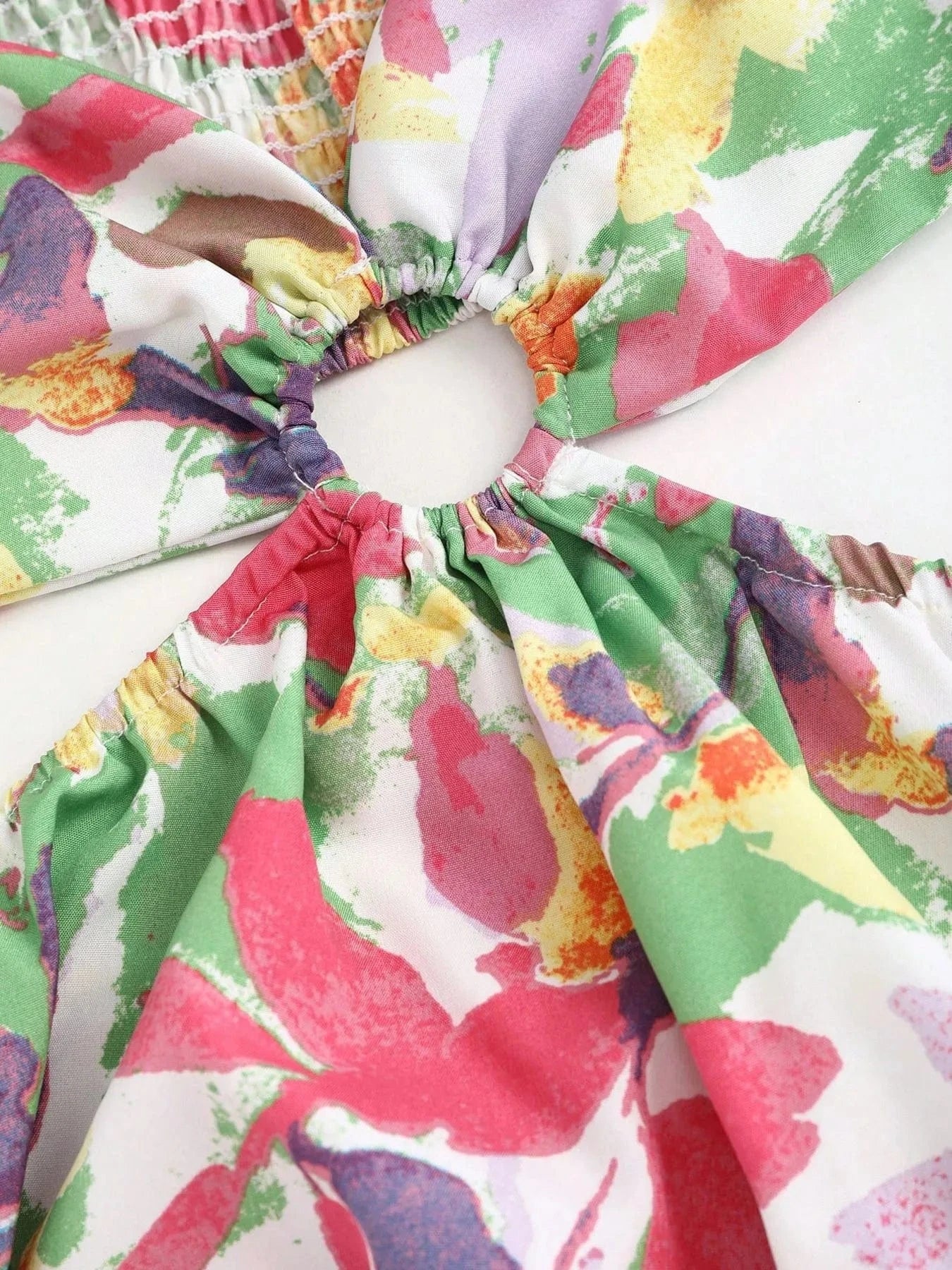 Cutout Printed Tie Shoulder Dress - ShalayeFashion