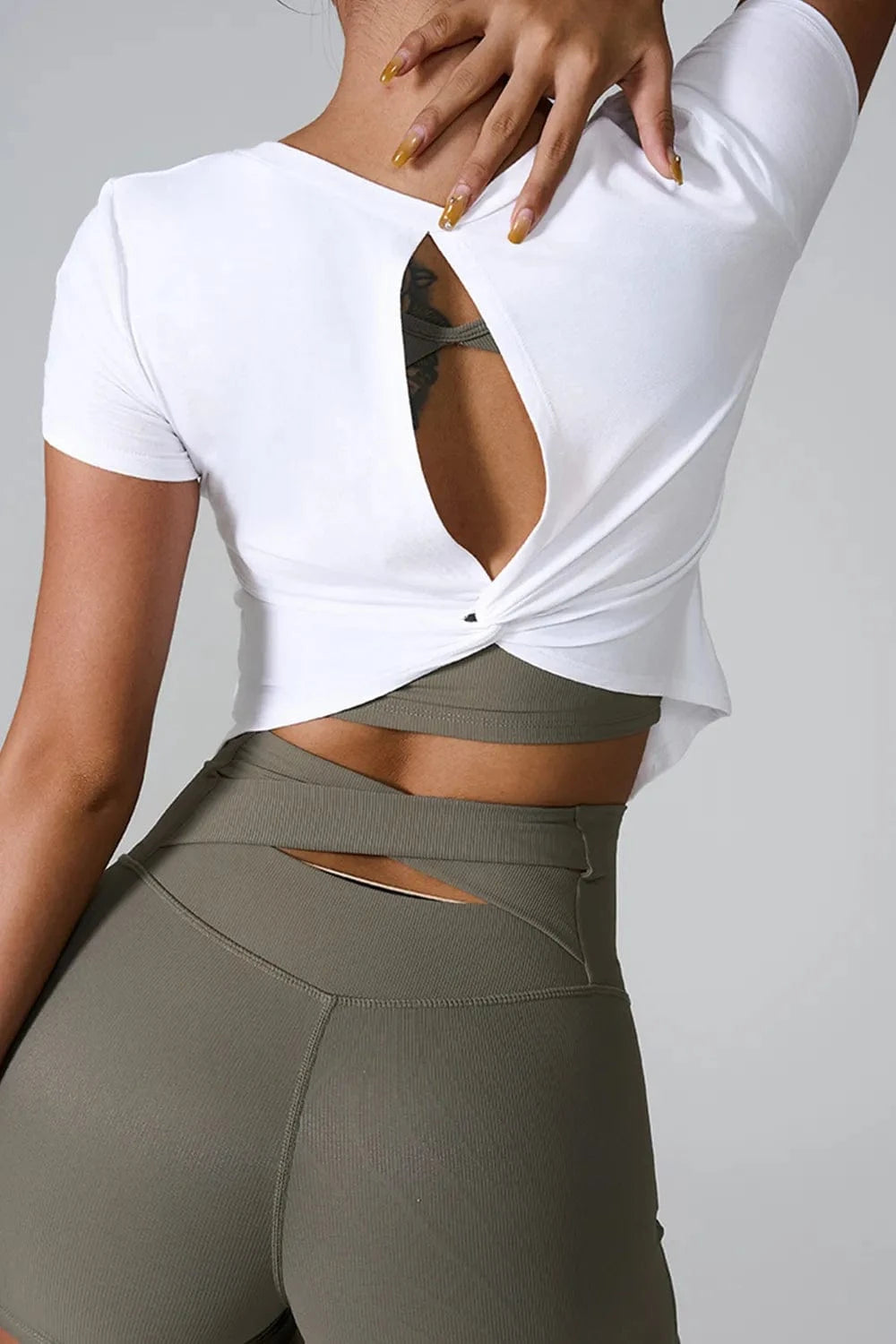 Cutout Round Neck Short Sleeve Active T-Shirt - ShalayeFashion
