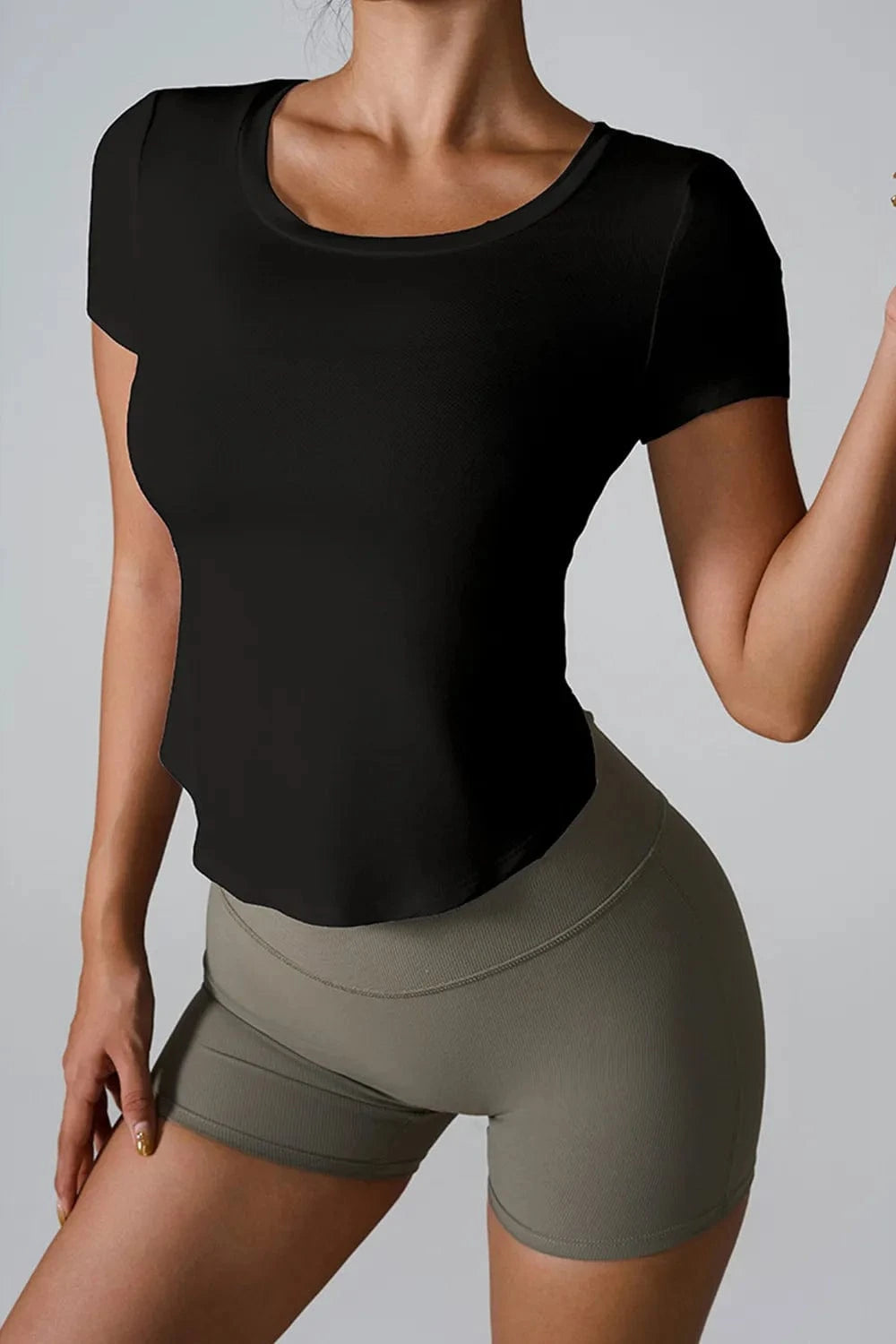 Cutout Round Neck Short Sleeve Active T-Shirt - ShalayeFashion