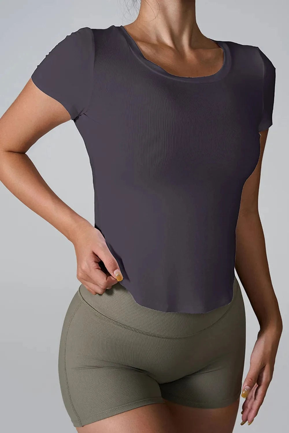 Cutout Round Neck Short Sleeve Active T-Shirt - ShalayeFashion
