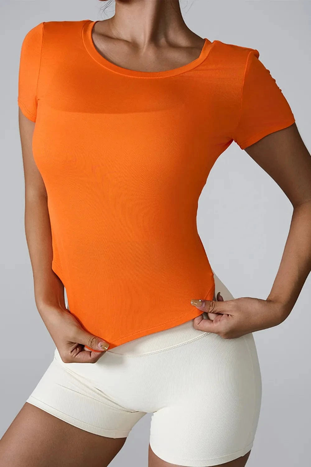 Cutout Round Neck Short Sleeve Active T-Shirt - ShalayeFashion