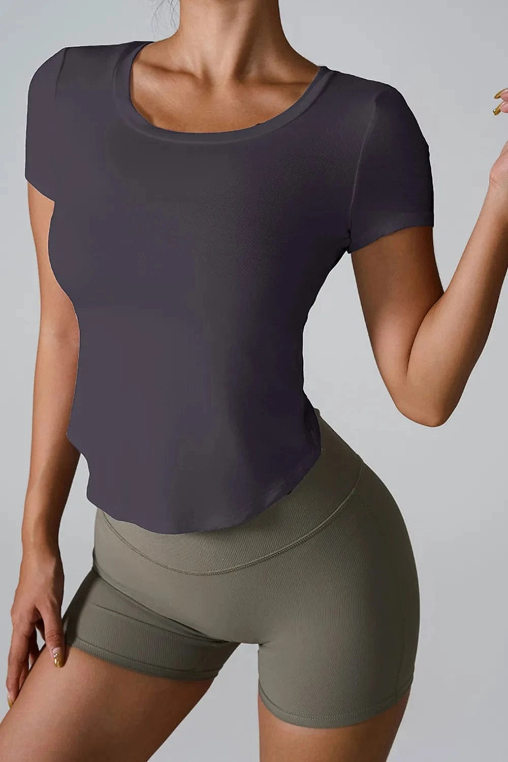 Cutout Round Neck Short Sleeve Active T-Shirt - ShalayeFashion
