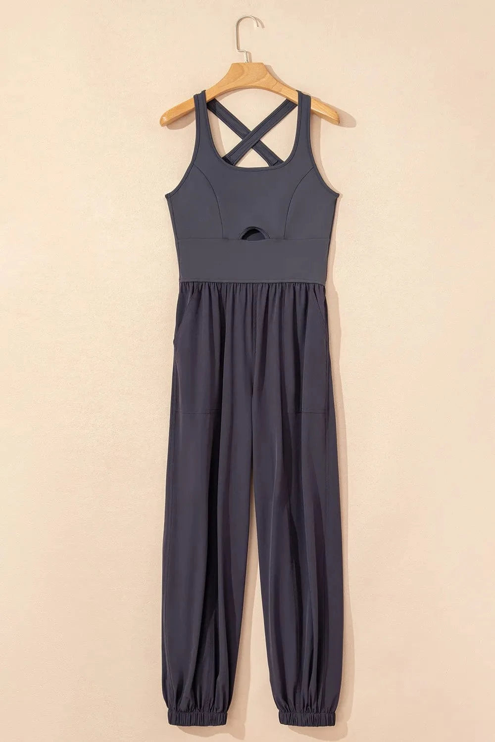 Cutout Square Neck Wide Strap Active Jumpsuit - ShalayeFashion