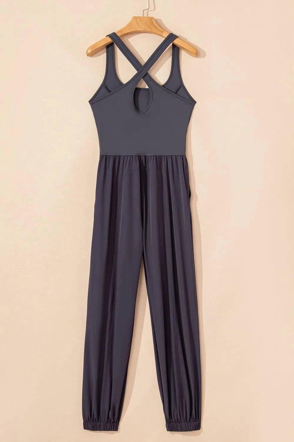 Cutout Square Neck Wide Strap Active Jumpsuit - ShalayeFashion