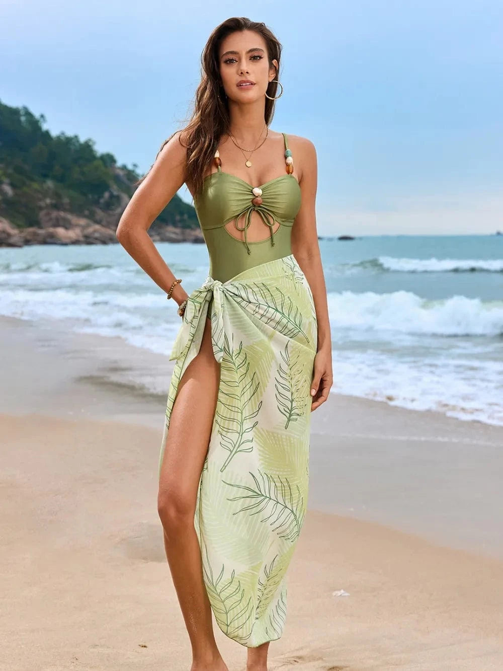 Cutout Sweetheart Neck One - Piece Swimwear and Cover - Up Swim Set - ShalayeFashion
