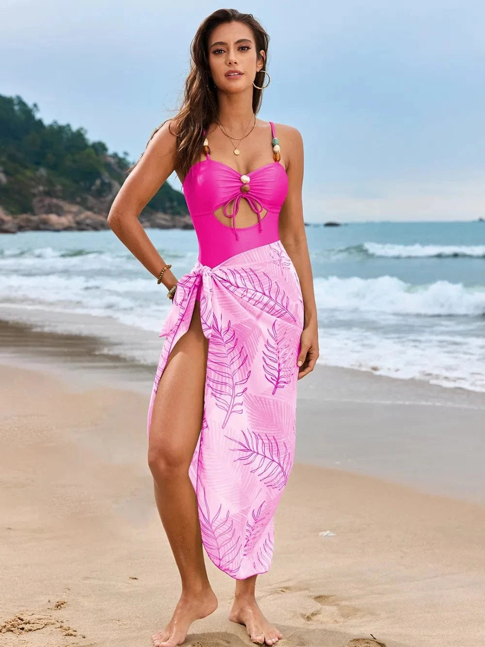 Cutout Sweetheart Neck One - Piece Swimwear and Cover - Up Swim Set - ShalayeFashion