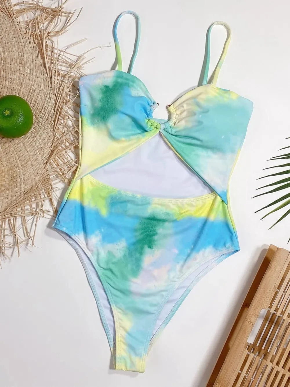 Cutout Tie - Dye Spaghetti Strap One - Piece Swimwear - ShalayeFashion