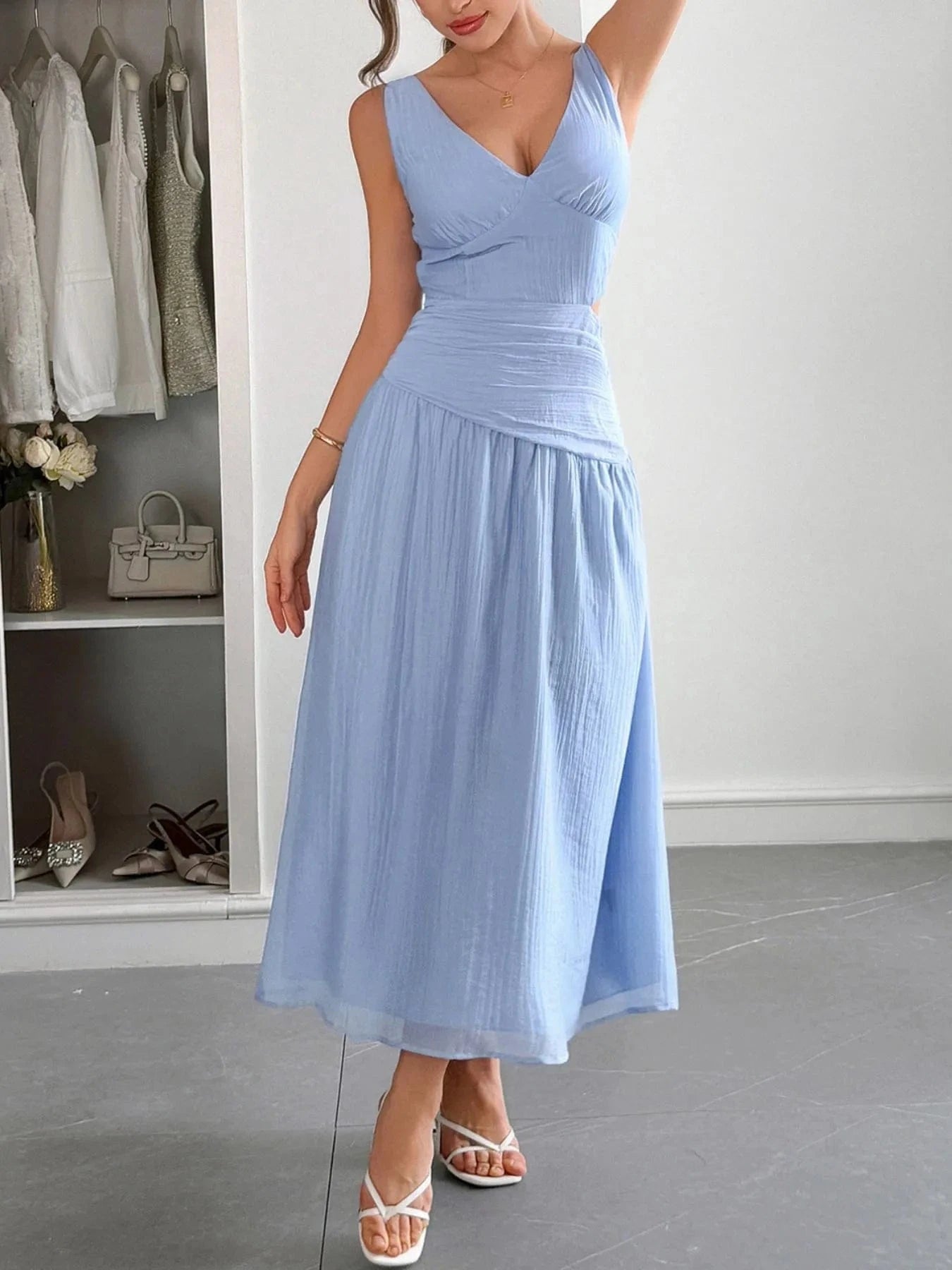 Cutout V - Neck Sleeveless Midi Dress - ShalayeFashion