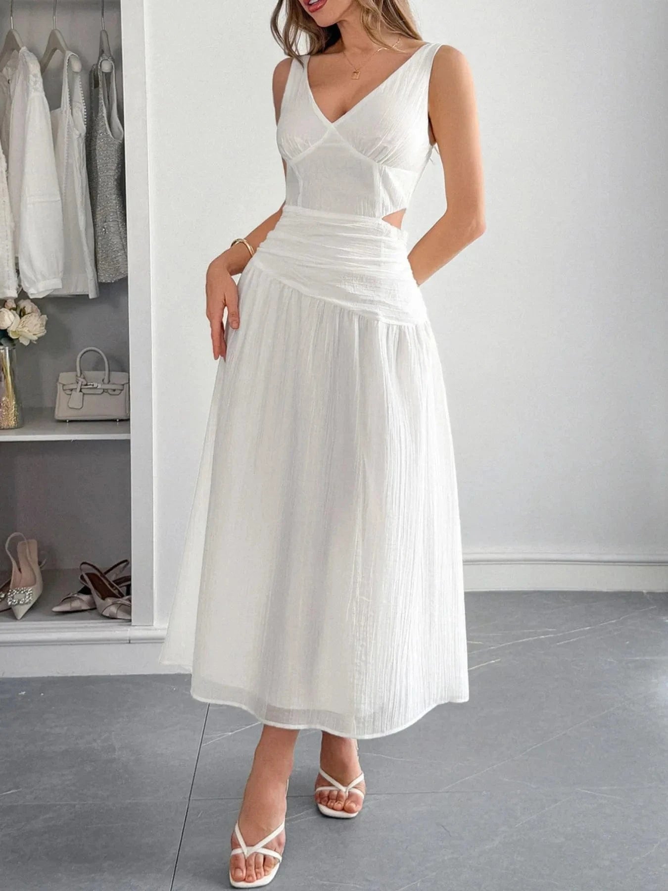 Cutout V - Neck Sleeveless Midi Dress - ShalayeFashion