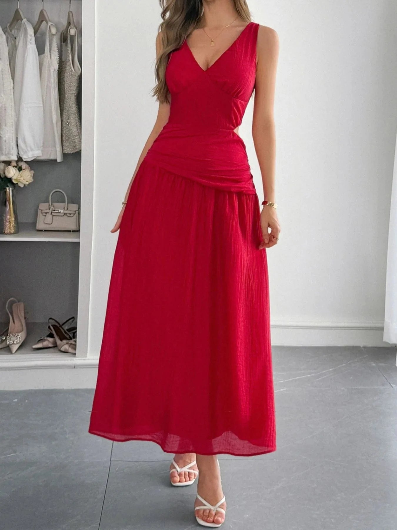 Cutout V - Neck Sleeveless Midi Dress - ShalayeFashion