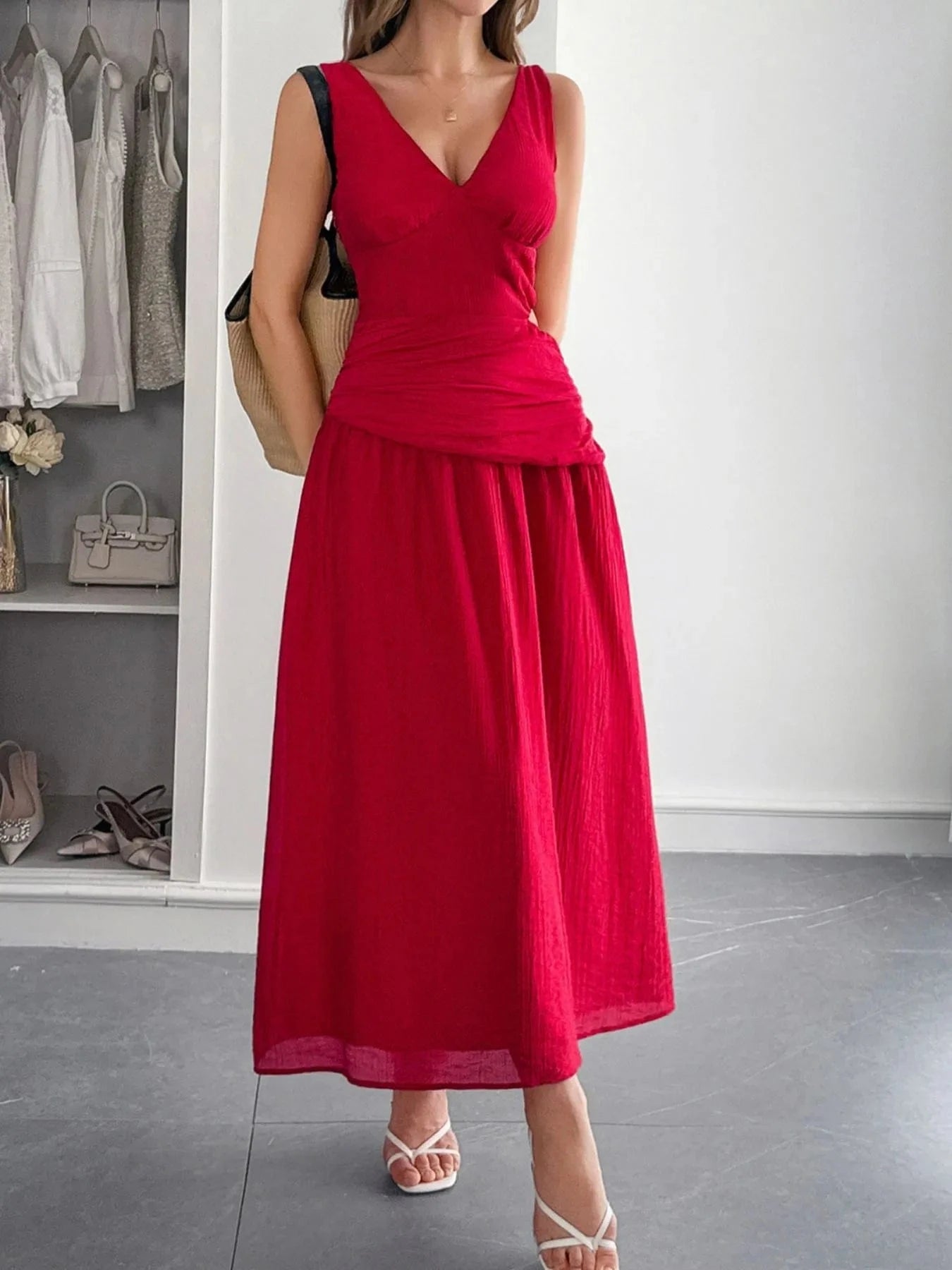 Cutout V - Neck Sleeveless Midi Dress - ShalayeFashion