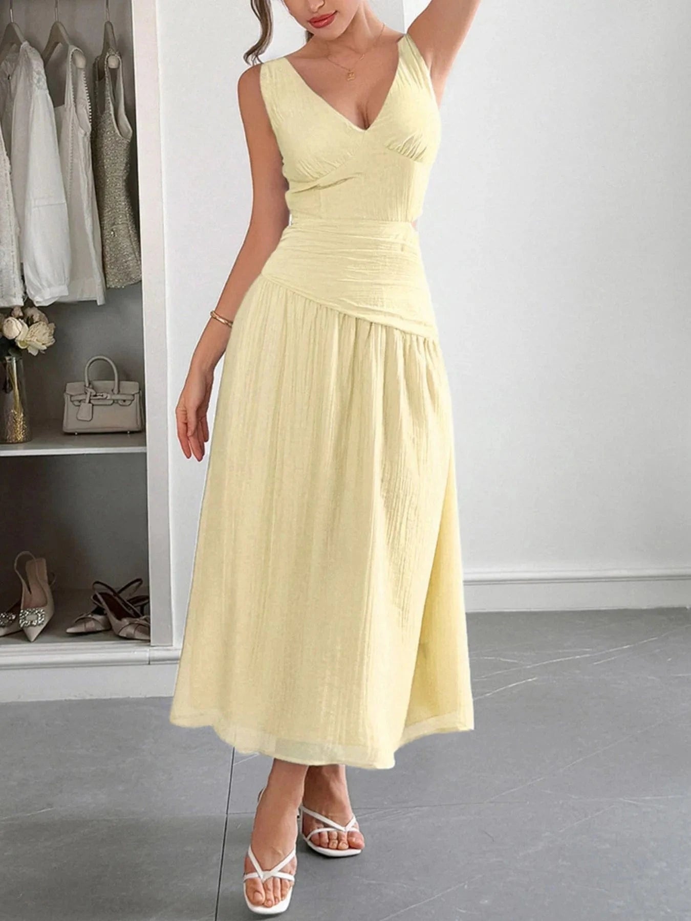 Cutout V - Neck Sleeveless Midi Dress - ShalayeFashion