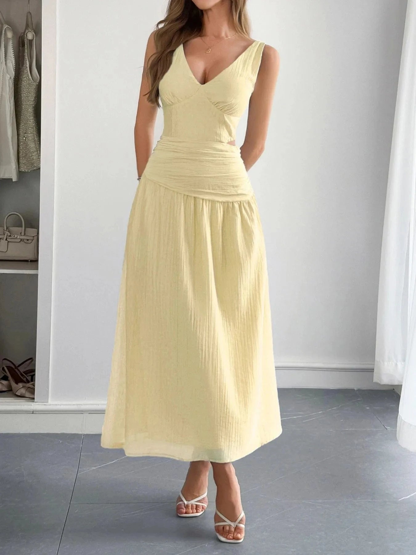 Cutout V - Neck Sleeveless Midi Dress - ShalayeFashion