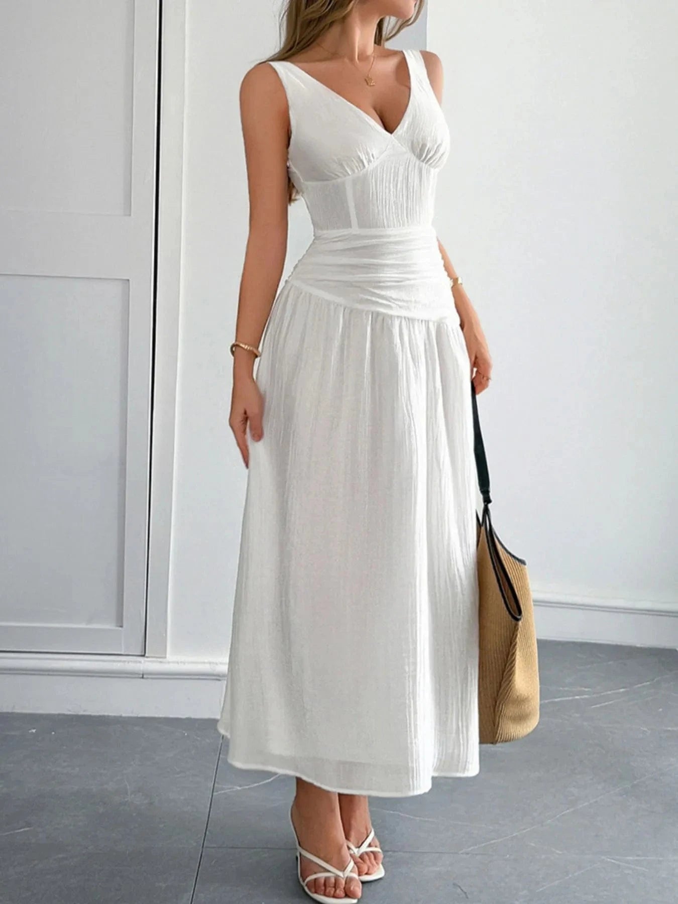 Cutout V - Neck Sleeveless Midi Dress - ShalayeFashion