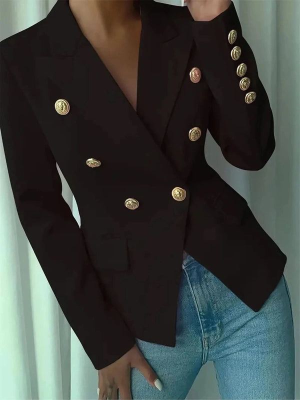Decor Button Lapel Collar Blazer - ShalayeFashion