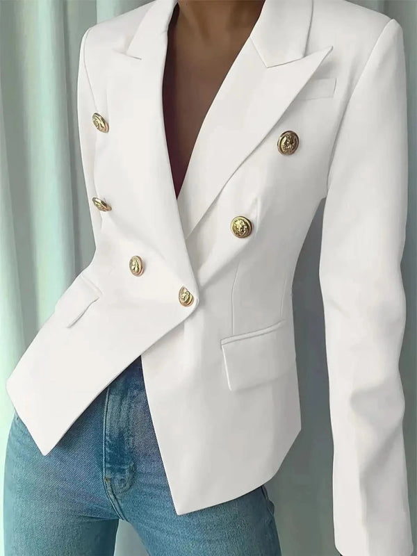 Decor Button Lapel Collar Blazer - ShalayeFashion