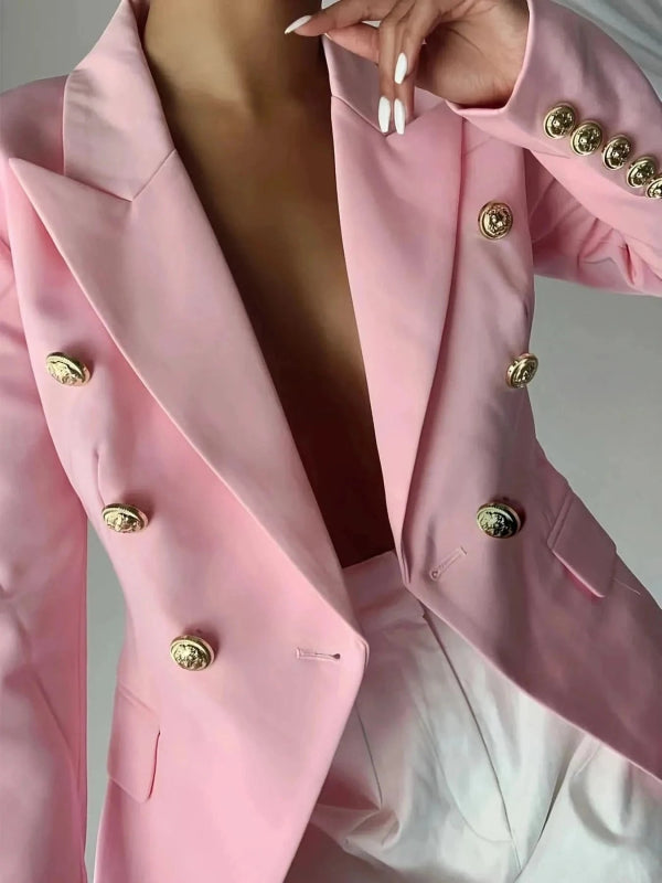 Decor Button Lapel Collar Blazer - ShalayeFashion