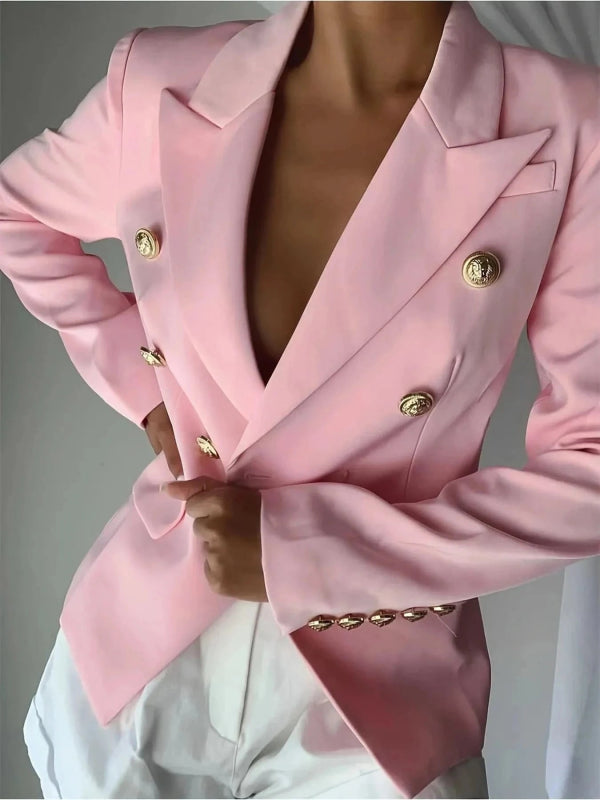 Decor Button Lapel Collar Blazer - ShalayeFashion