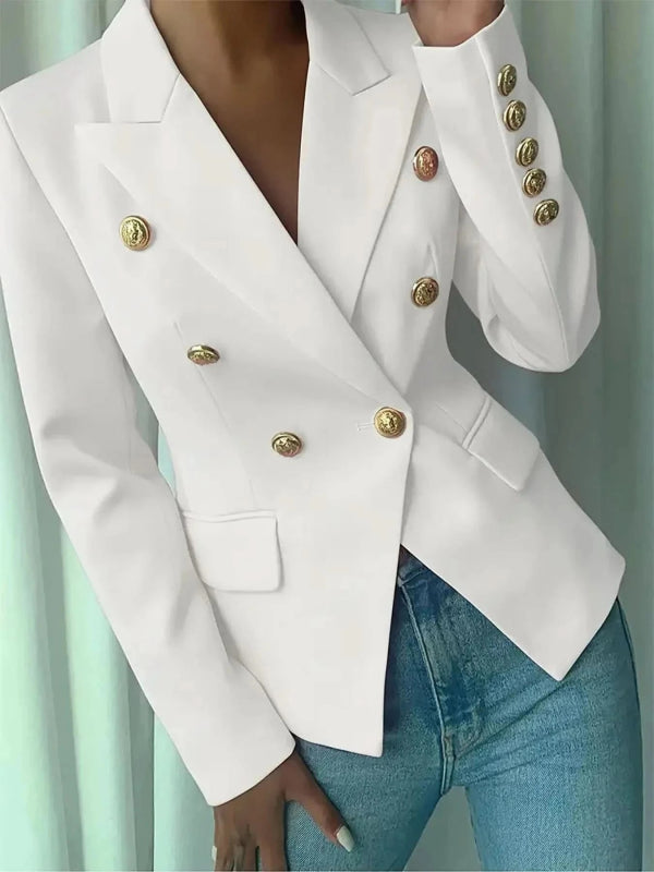 Decor Button Lapel Collar Blazer - ShalayeFashion