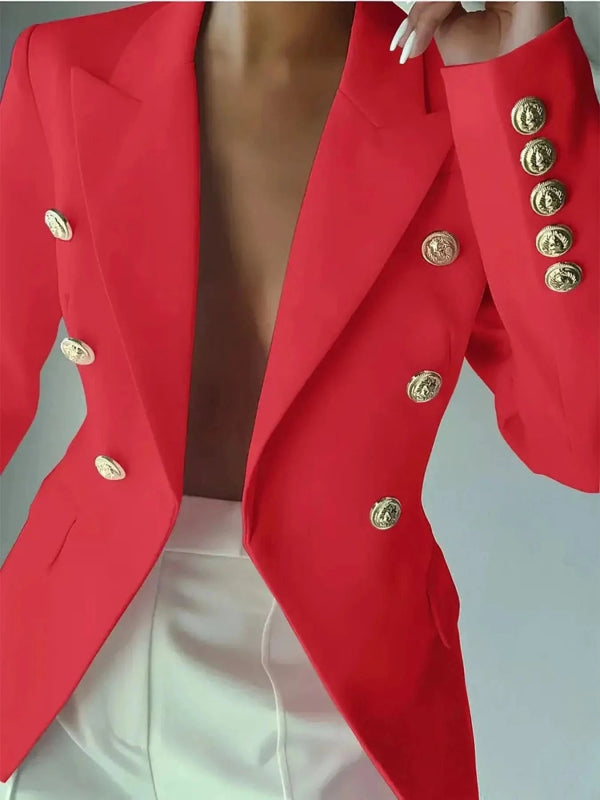 Decor Button Lapel Collar Blazer - ShalayeFashion