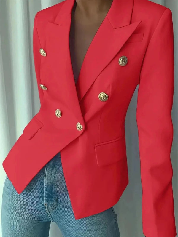 Decor Button Lapel Collar Blazer - ShalayeFashion