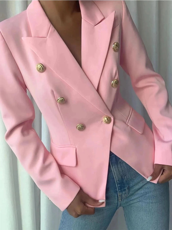 Decor Button Lapel Collar Blazer - ShalayeFashion