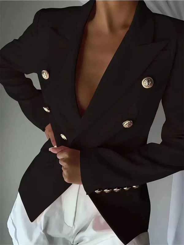 Decor Button Lapel Collar Blazer - ShalayeFashion