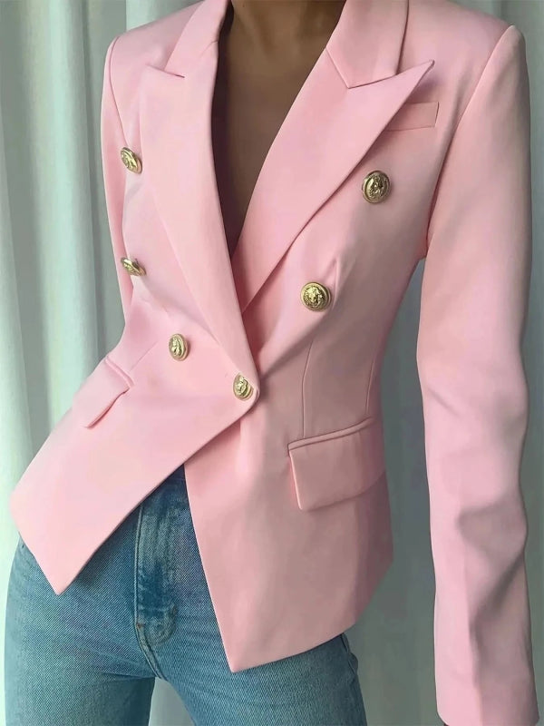 Decor Button Lapel Collar Blazer - ShalayeFashion