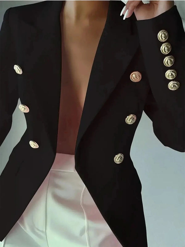 Decor Button Lapel Collar Blazer - ShalayeFashion