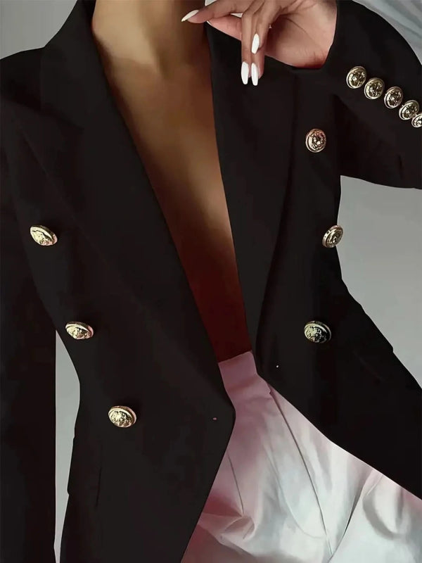 Decor Button Lapel Collar Blazer - ShalayeFashion