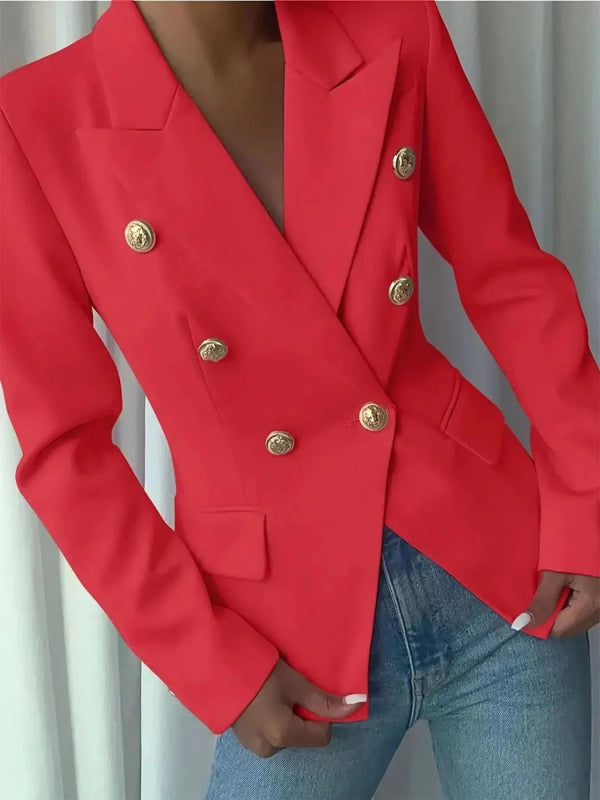 Decor Button Lapel Collar Blazer - ShalayeFashion