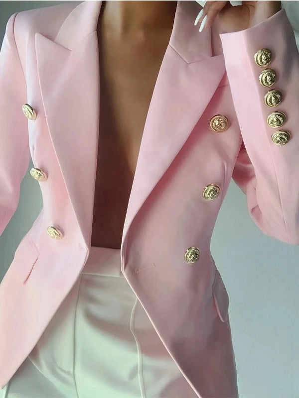 Decor Button Lapel Collar Blazer - ShalayeFashion