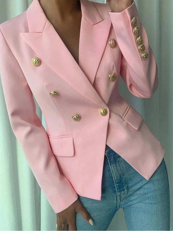 Decor Button Lapel Collar Blazer - ShalayeFashion