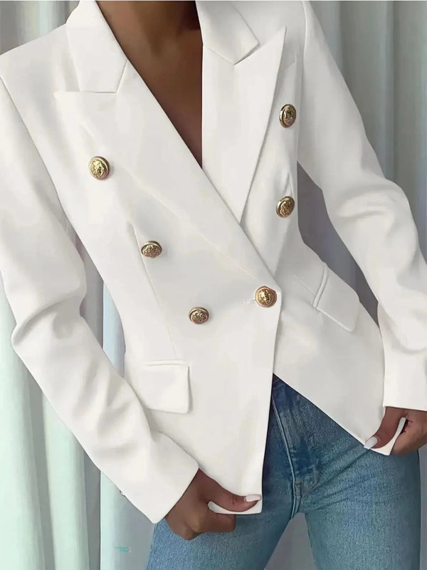 Decor Button Lapel Collar Blazer - ShalayeFashion