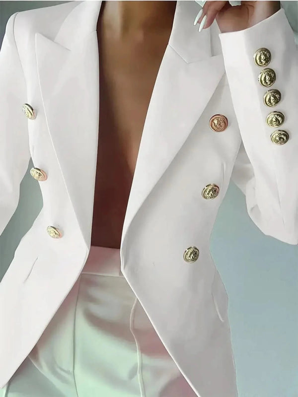 Decor Button Lapel Collar Blazer - ShalayeFashion