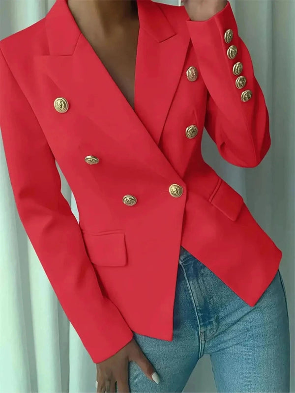 Decor Button Lapel Collar Blazer - ShalayeFashion