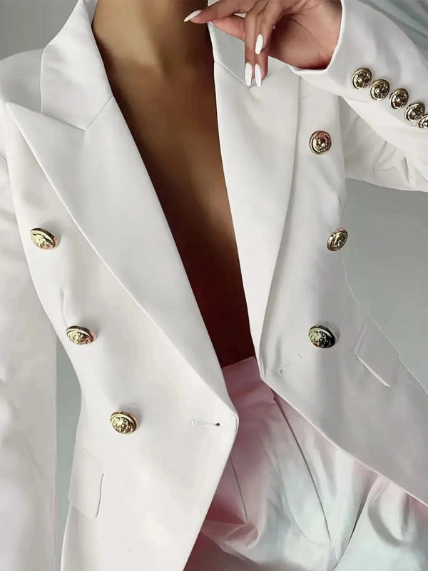 Decor Button Lapel Collar Blazer - ShalayeFashion