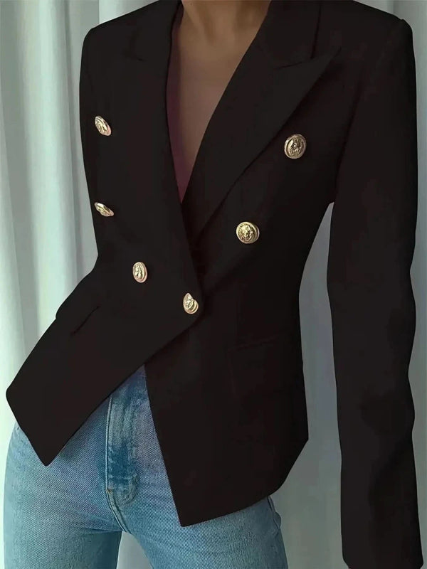 Decor Button Lapel Collar Blazer - ShalayeFashion