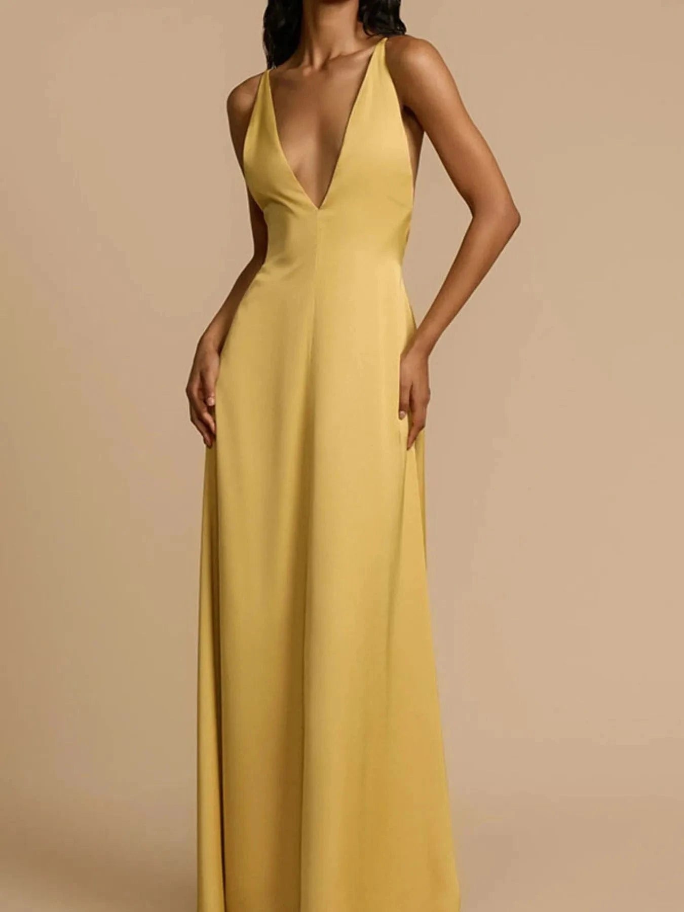 Deep V - Neck Maxi Dress - ShalayeFashion