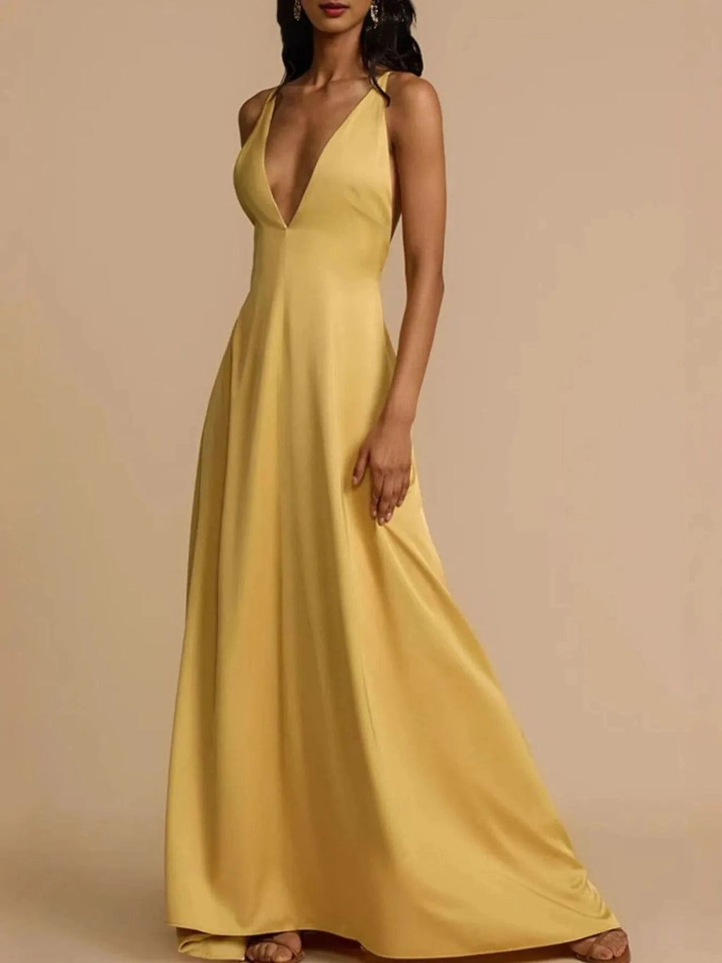 Deep V - Neck Maxi Dress - ShalayeFashion