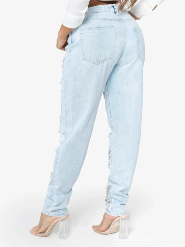 Distressed Star Wash Boyfriend Jeans - ShalayeFashion