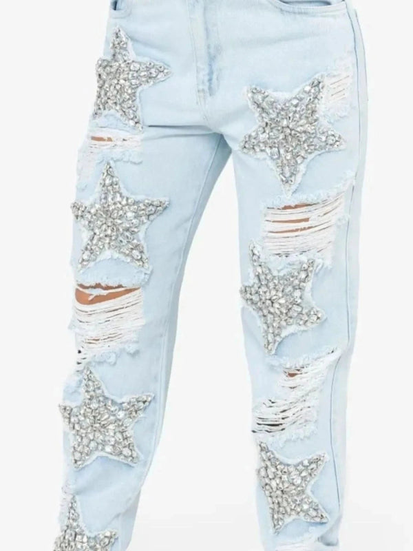 Distressed Star Wash Boyfriend Jeans - ShalayeFashion