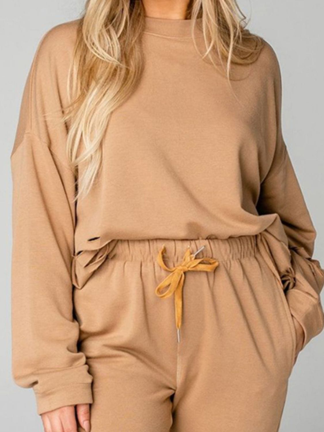 Distressed Sweatshirt and Joggers Set - ShalayeFashion
