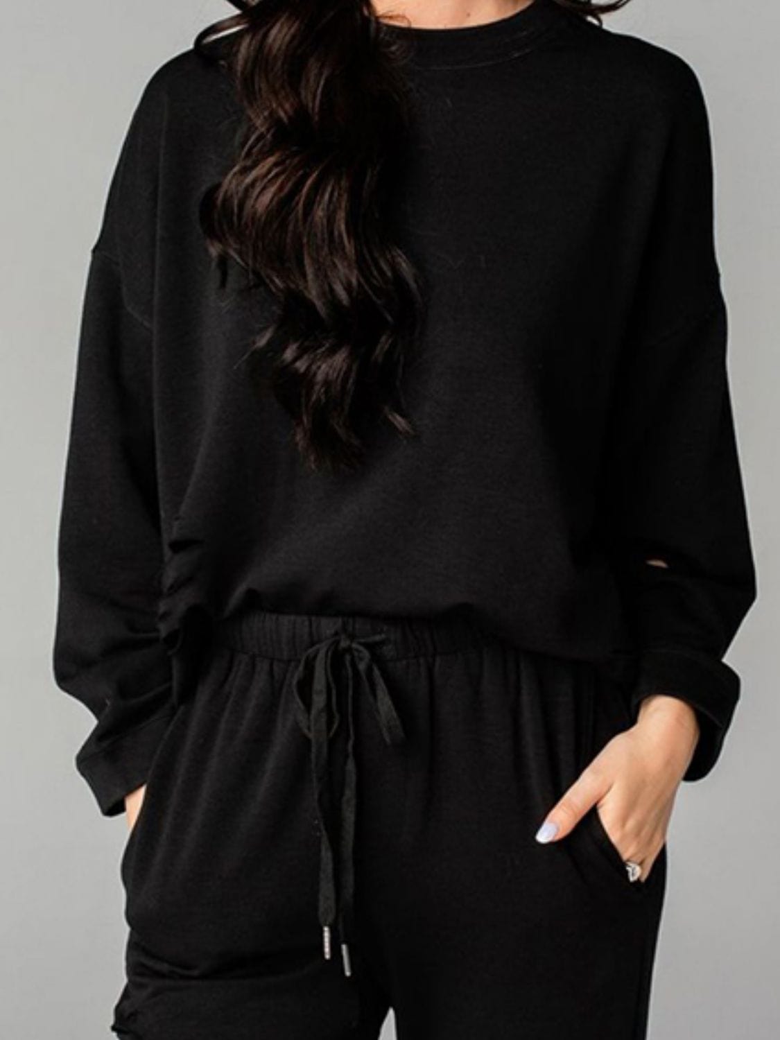 Distressed Sweatshirt and Joggers Set - ShalayeFashion